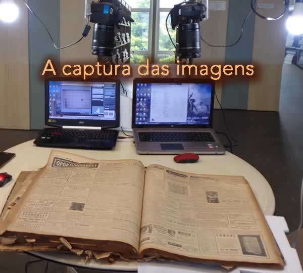 A coleta das imagens dos jornais na Biblioteca Pública Menezes Pimentel